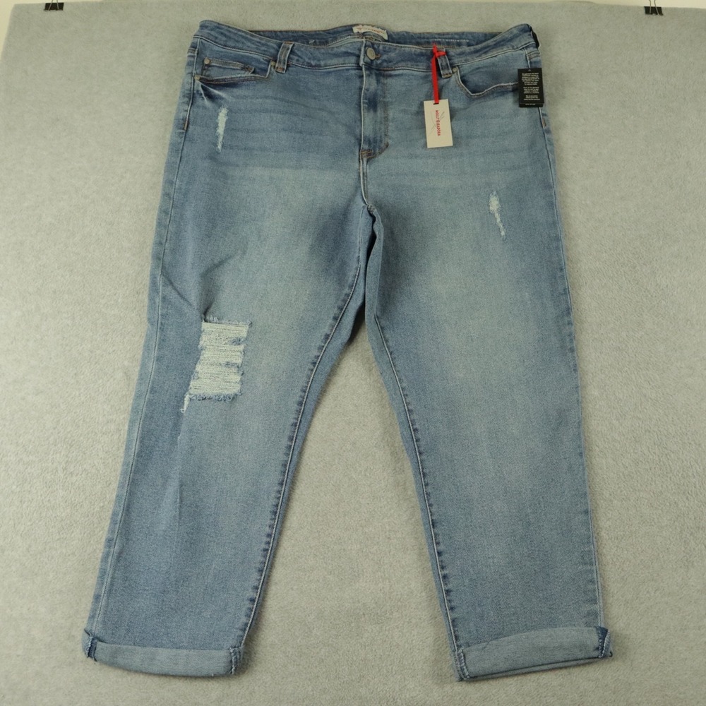 Molly & Isadora Jeans Womens 24W Girlfriend Cuffed Distressed Denim Blue NWT‎
